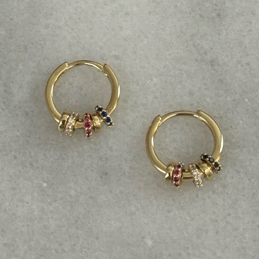 New Stock! Gold Round Crystal Charm Hoop Earrings Brand New - Picture 6 of 6